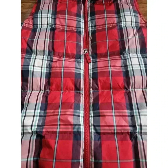 Lands's End Plaid Puffer Vest Women’s Size Large Holiday Americana Red & Navy - Picture 4 of 7